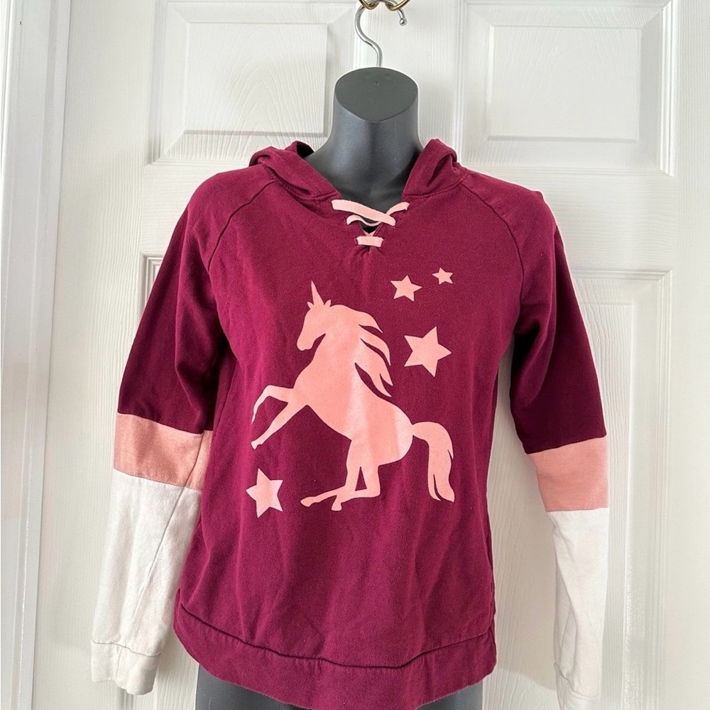 Kids Unicorn Hoodie - Maroon and Pink